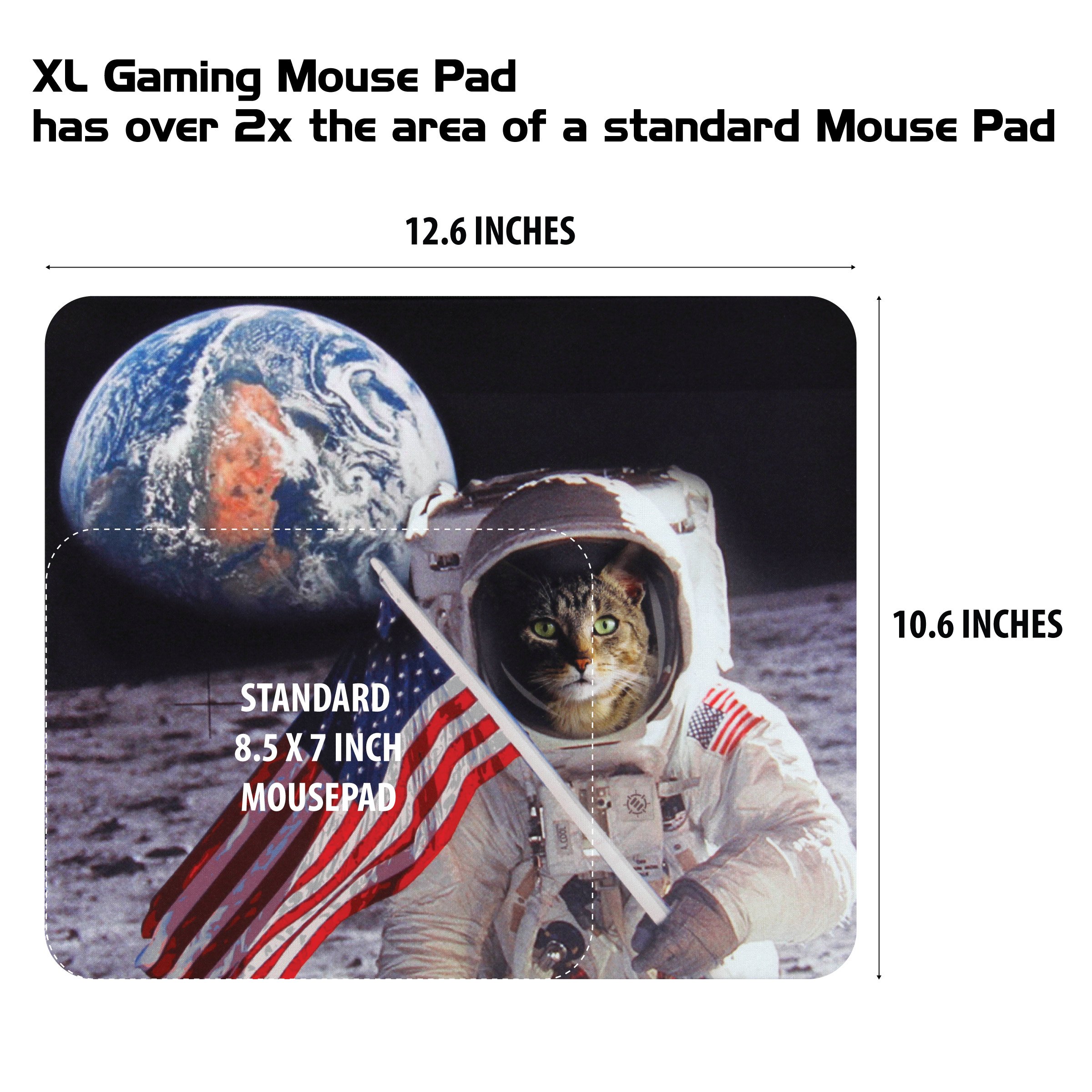 Funny Large Cat Gaming Mouse Pad - Patriotic Cat Astronaut Design (12.6x10.6 inches) | Non-Slip Rubber Base & Anti-Fray Stitching | Perfect for Gamers, Office Work & Home Computer Setup