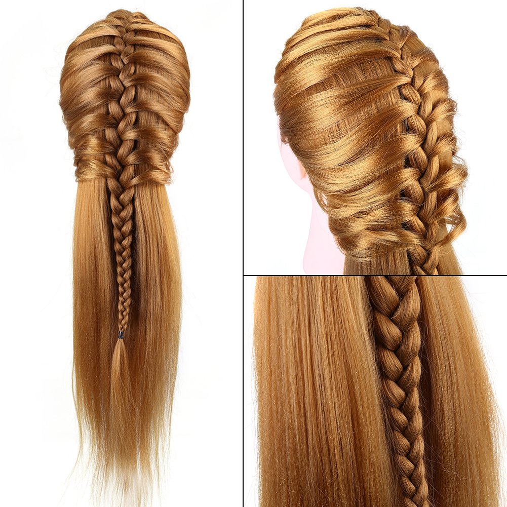 Professional Hair Practice Manikin Head with Long Straight Golden Synthetic Hair - 40% Real Hair for Braiding, Styling & Cosmetology Training - Perfect for Salon Practice, Makeup Application & Hairstyling Classes