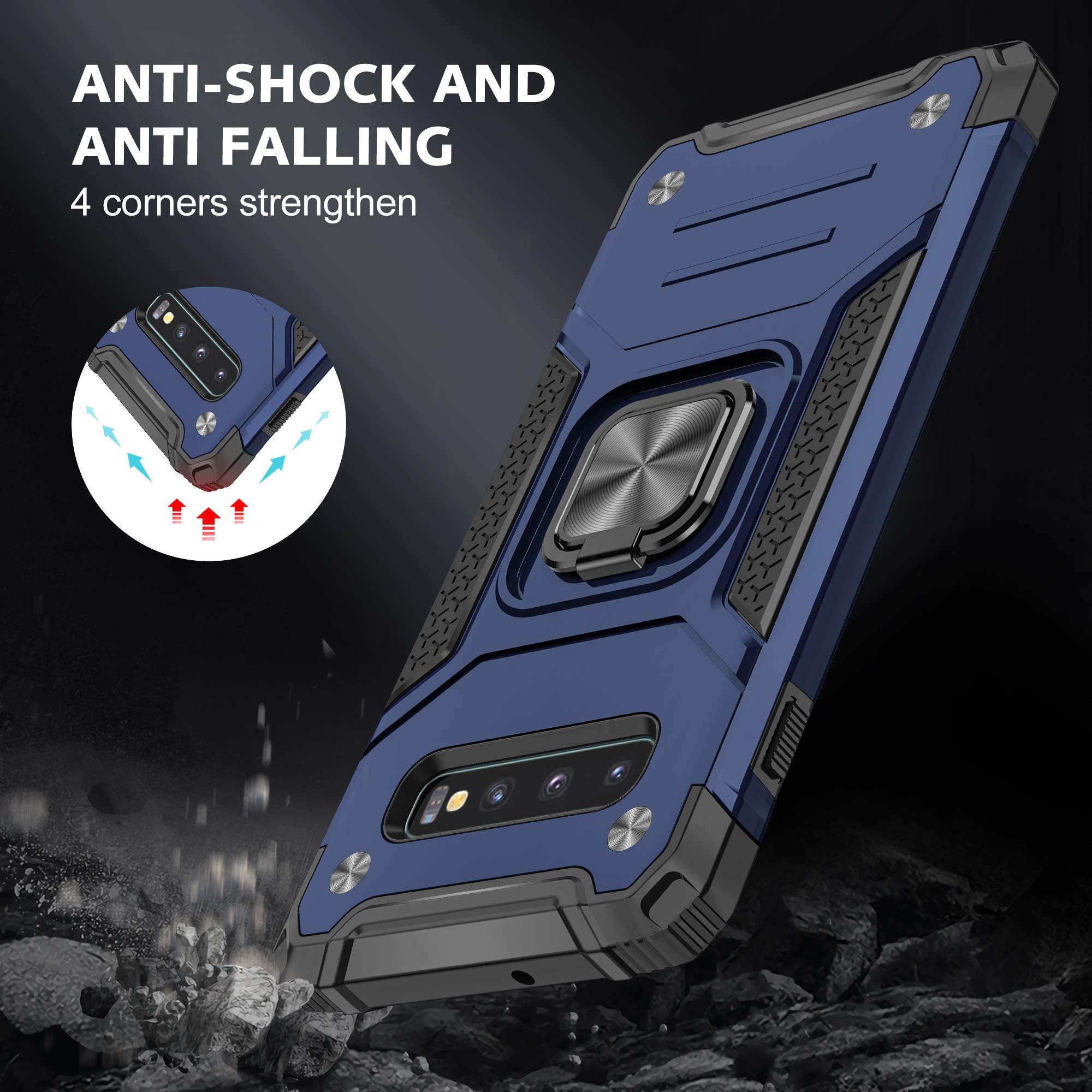 ASUWISH Samsung Galaxy S10 Plus Case with Tempered Glass Screen Protector & Ring Holder Stand - Shockproof Protective Cover for Galaxy S10+/10S/10 Plus (6.4 Inch) - Blue Phone Case for Men & Women - Perfect for Work, Travel and Everyday Use