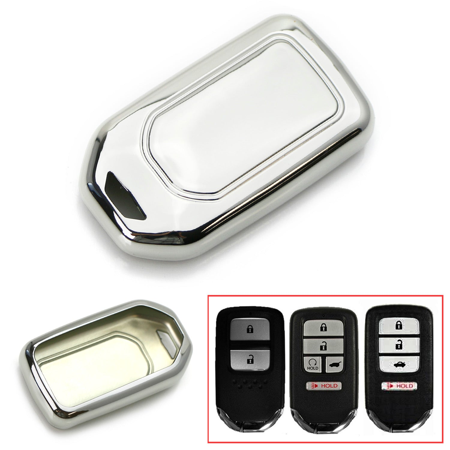 Durable Chrome Silver TPU Key Fob Cover for Honda Accord, Civic, Pilot, CRV, HRV, Odyssey - Protective Case for Car Keys with Stylish Design (Perfect for Everyday Use & Car Enthusiasts)