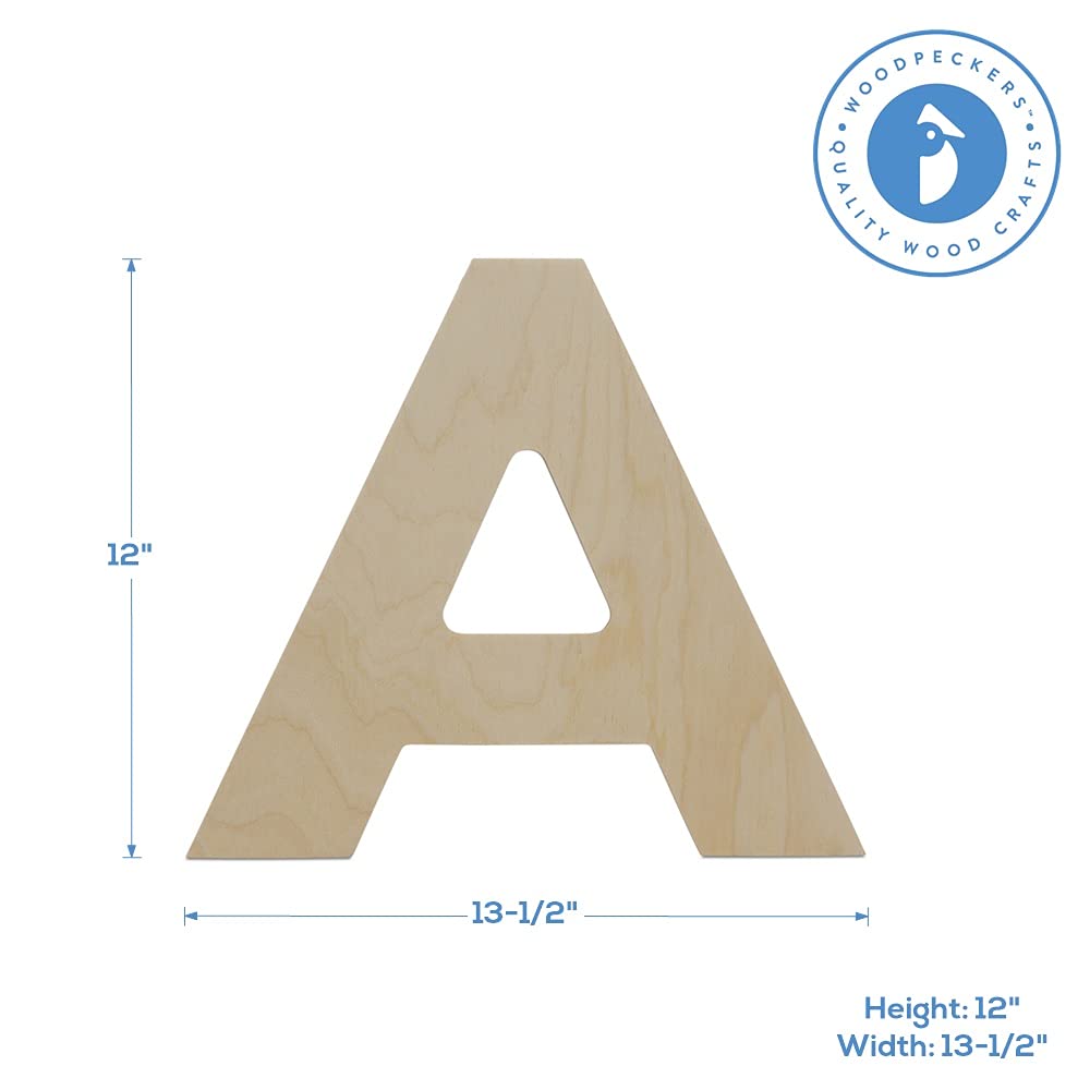 12 Inch Wooden Letter A Cutouts - Pack of 3 for Wall Decor, Home Decor, Crafts & Party Decorations | Rustic Wooden Alphabet Letters for Nursery, Wedding, Birthday & DIY Projects by Woodpeckers