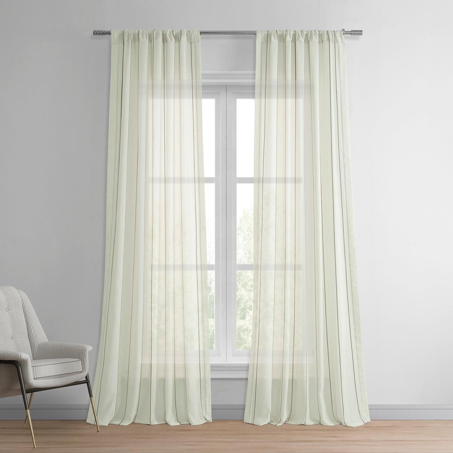 Aruba Gold Striped Linen Sheer Curtains - Light Filtering Window Drapes for Living Room, Bedroom & Office Decor