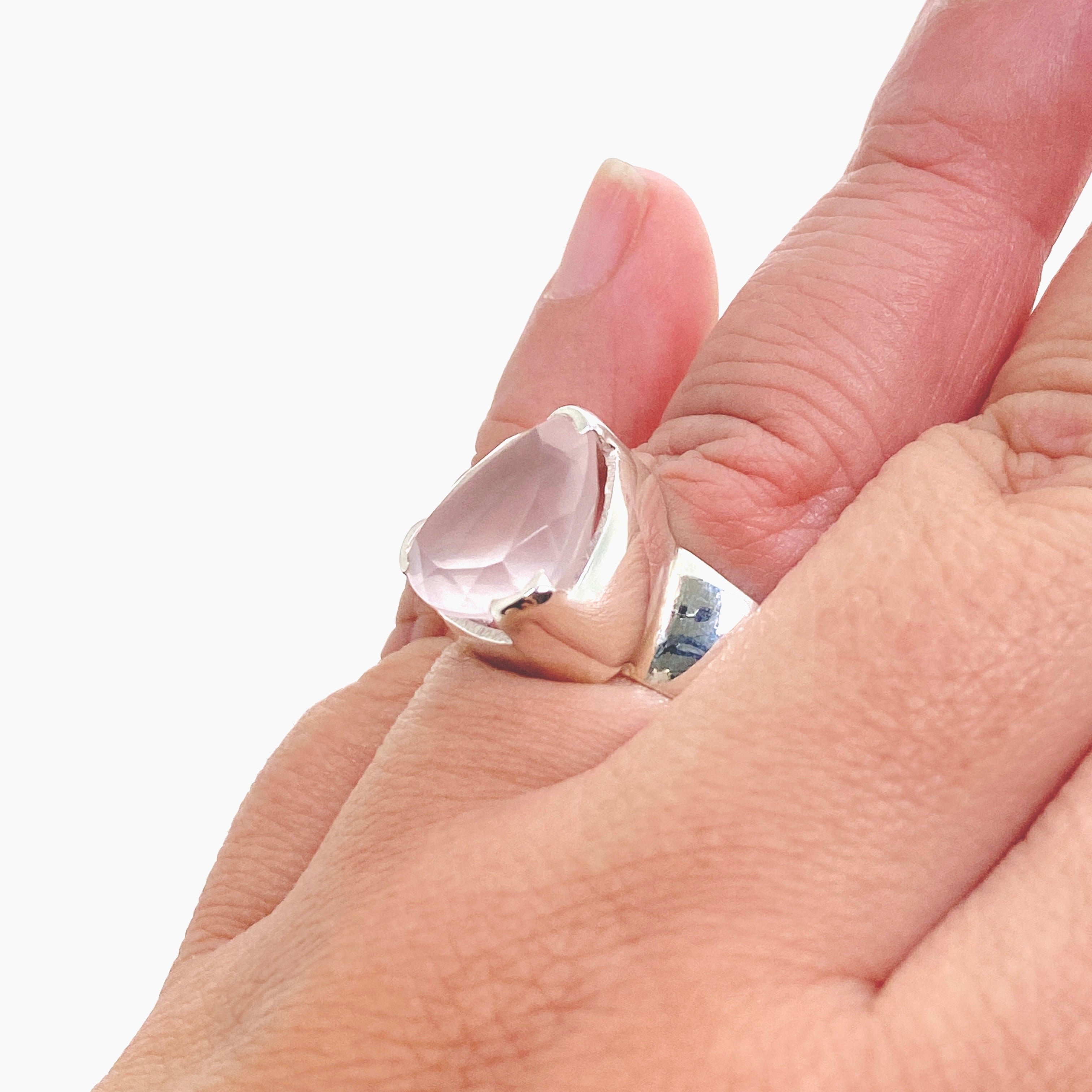 Rose Quartz Triangular Faceted Ring - Size 10 - KRGJ3324 - Elegant Boho Jewelry for Women, Perfect for Weddings, Parties & Everyday Wear