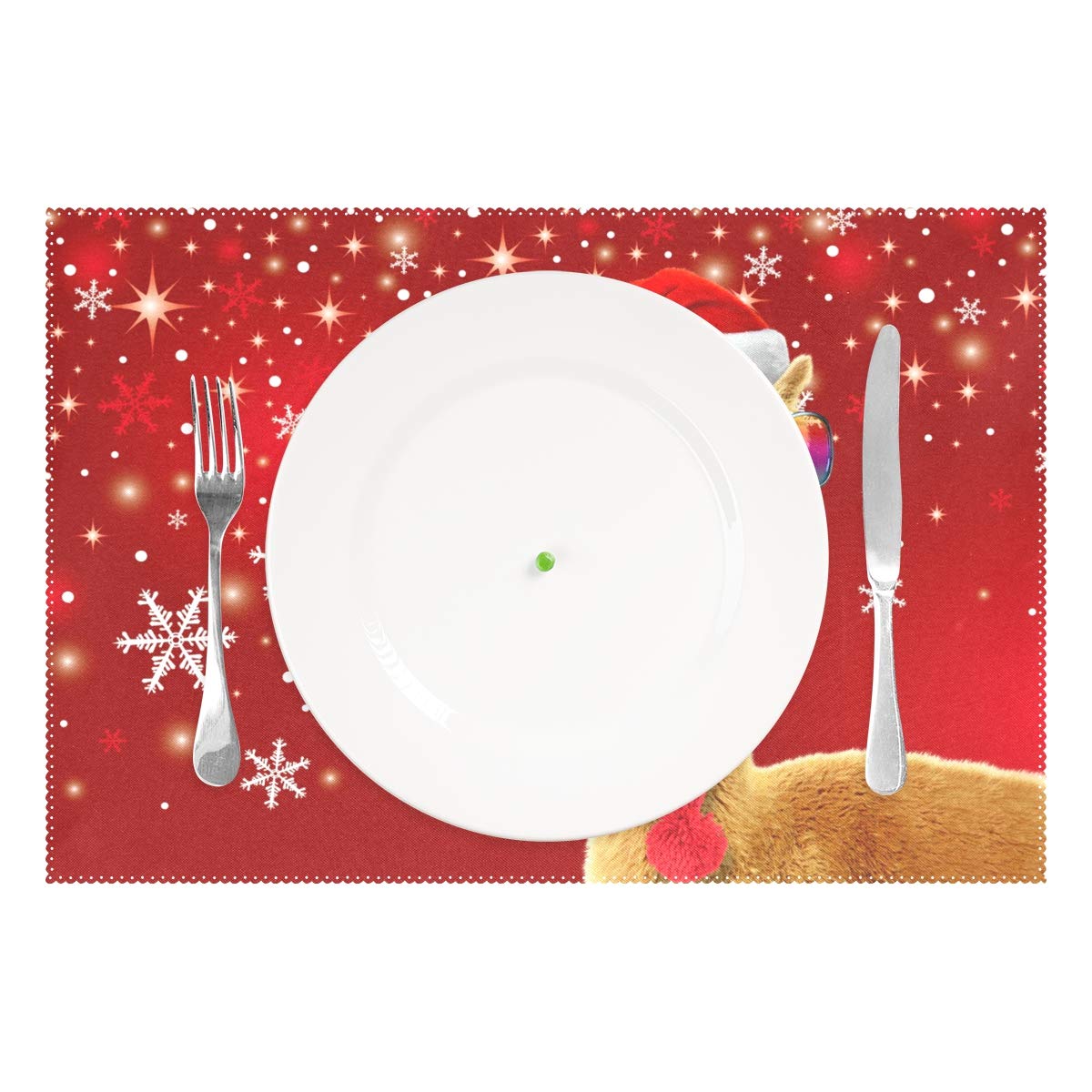 MOYYO Christmas Llama Alpaca Red Placemats - Set of 4 Heat-Resistant Non-Slip Polyester Table Mats, Washable & Easy Clean for Dining & Kitchen Decor | Perfect for Holiday Parties, Family Gatherings & Festive Table Settings