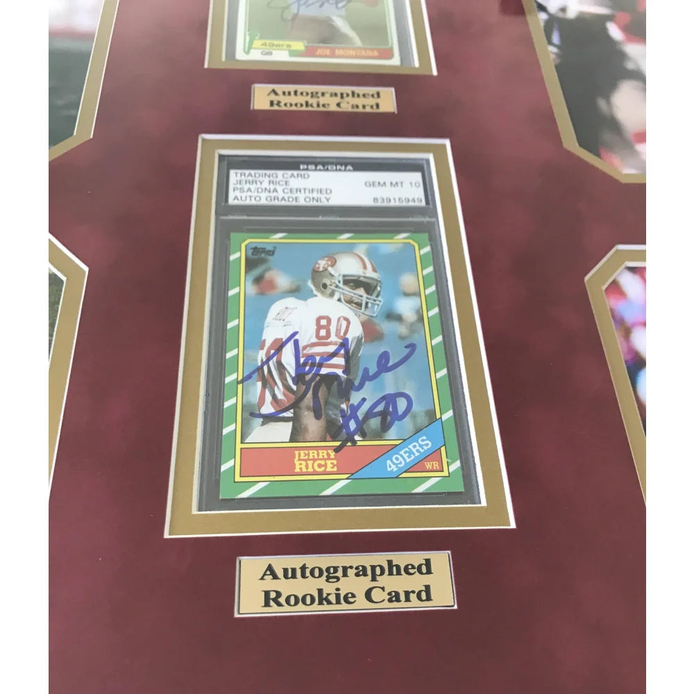Joe Montana & Jerry Rice Dual Signed Rookie Cards - PSA Gem 10 Autographed Framed Memorabilia - Perfect for 49ers Fans, Sports Collectors & Man Cave Decor