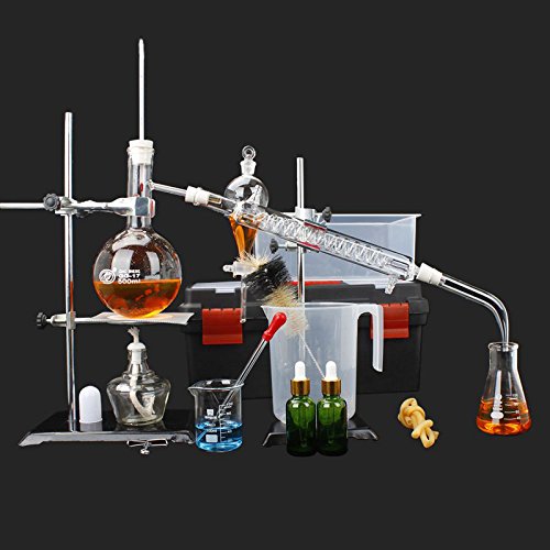 500ml 44pcs Essential Oil Distillation Kit - Glass Labware Extraction Apparatus for Hydrosol, Moonshine & Alcohol | Perfect for Home Distilling, Aromatherapy & DIY Essential Oils