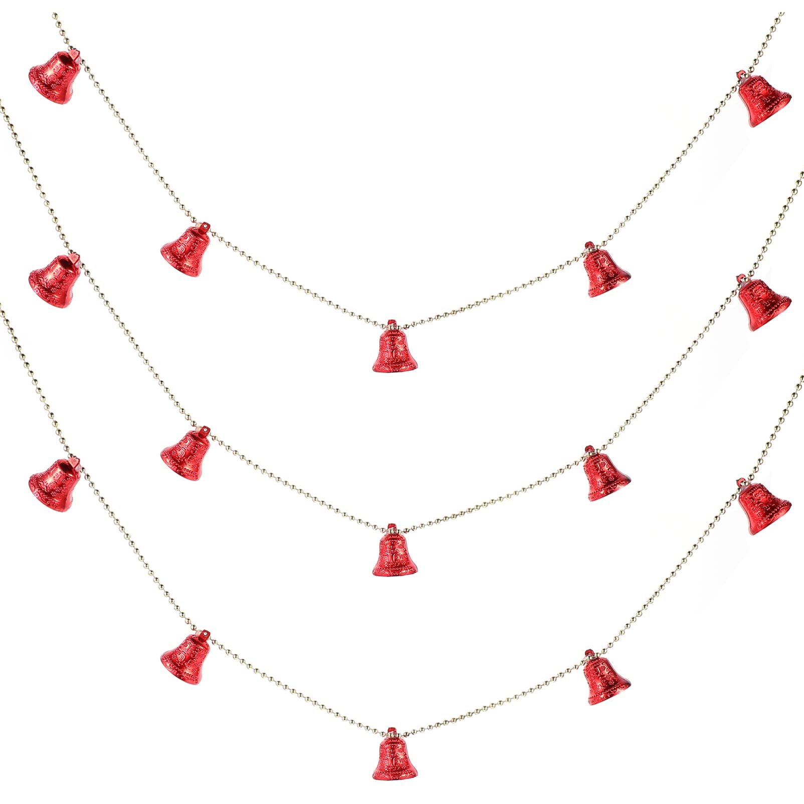 Vintage Christmas Bells String - 3pcs Car Diffuser & Holiday Party Decorations for Wreaths, Tree Ornaments, Nativity Scenes - Red Plastic Chain Bells for Xmas Crafts & Home Decor