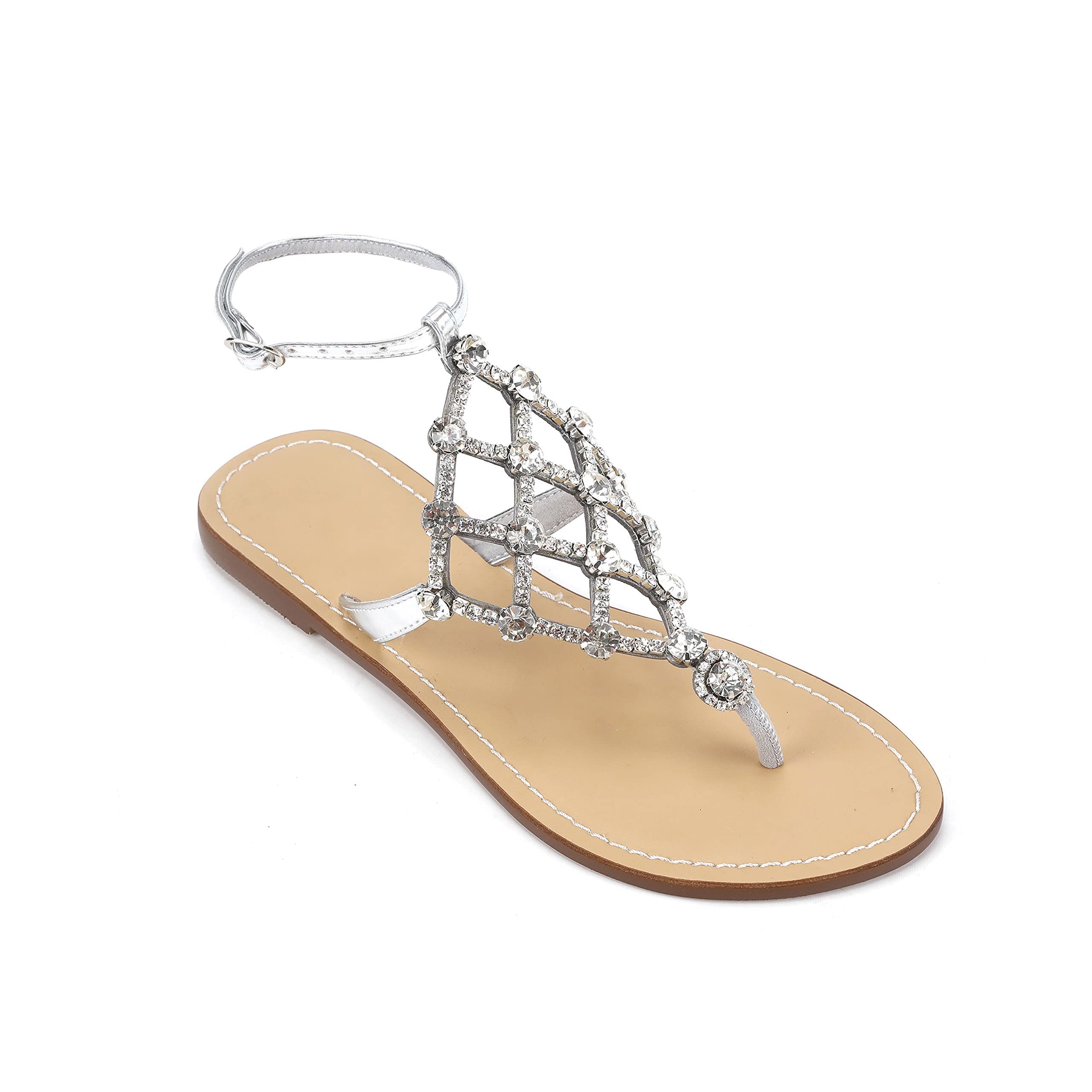 UTIKLIOU Women's Rhinestone T-Strap Flat Sandals - Sparkly Summer Flip Flops for Beach, Pool & Casual Outings