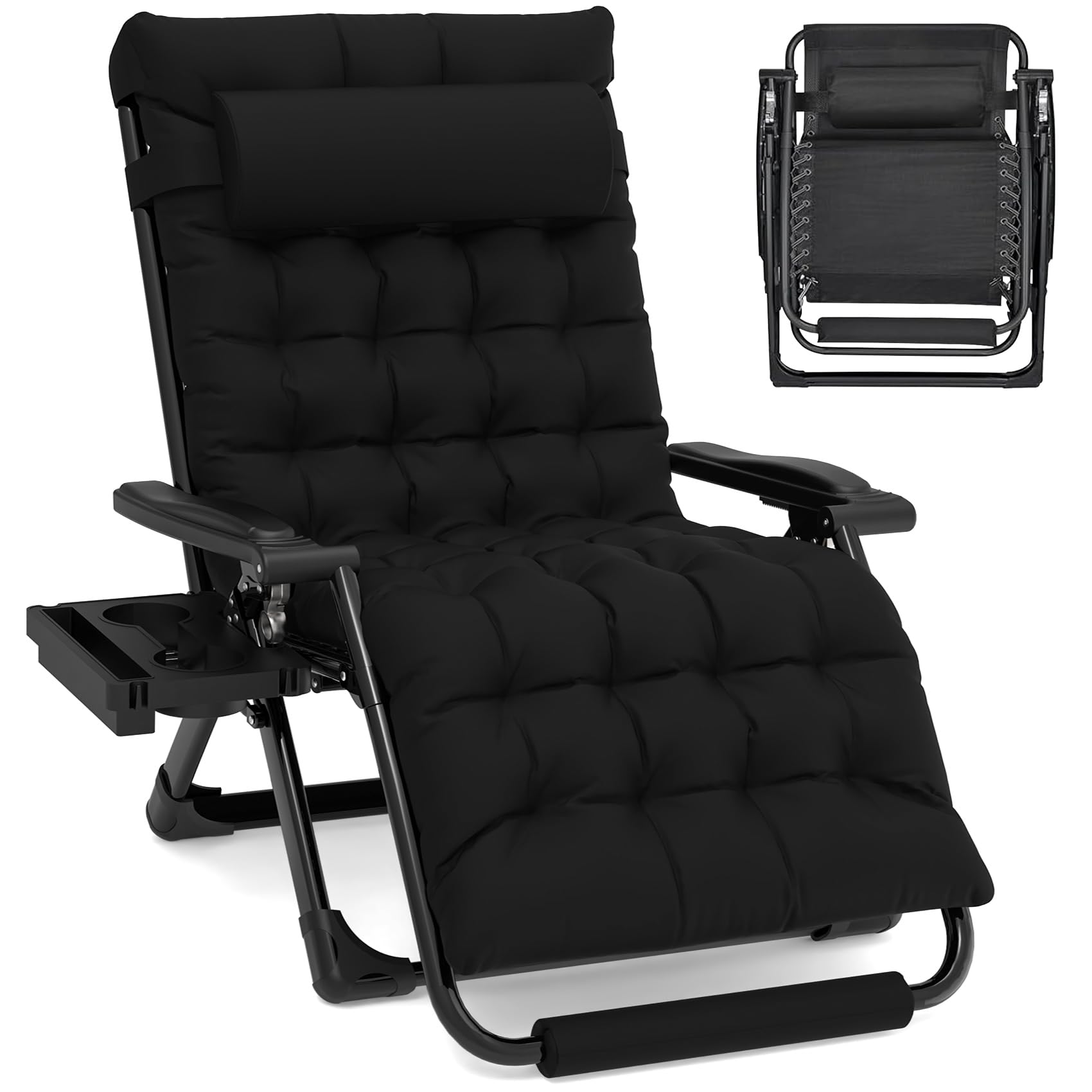 **Slendor XXL Zero Gravity Lounge Chair - 33In Oversized Padded Recliner for Patio, Lawn & Backyard - Heavy Duty 500lbs Capacity - Aluminum Alloy Lock, Headrest & Cup Holder - Perfect for Relaxing, Sunbathing & Outdoor Lounging**
