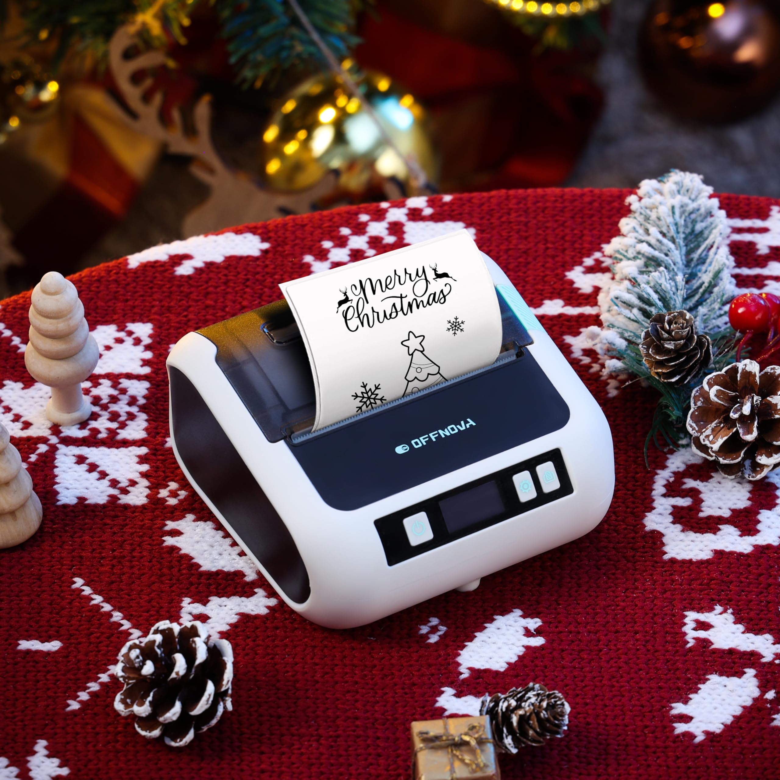 OFFNOVA 3 Inch Portable Bluetooth Thermal Label Maker with Tape - Barcode, Address, Mailing & Product Label Printer for Office, Home & Small Business - Compatible with Phone & PC - Perfect for Shipping, Inventory & Organization