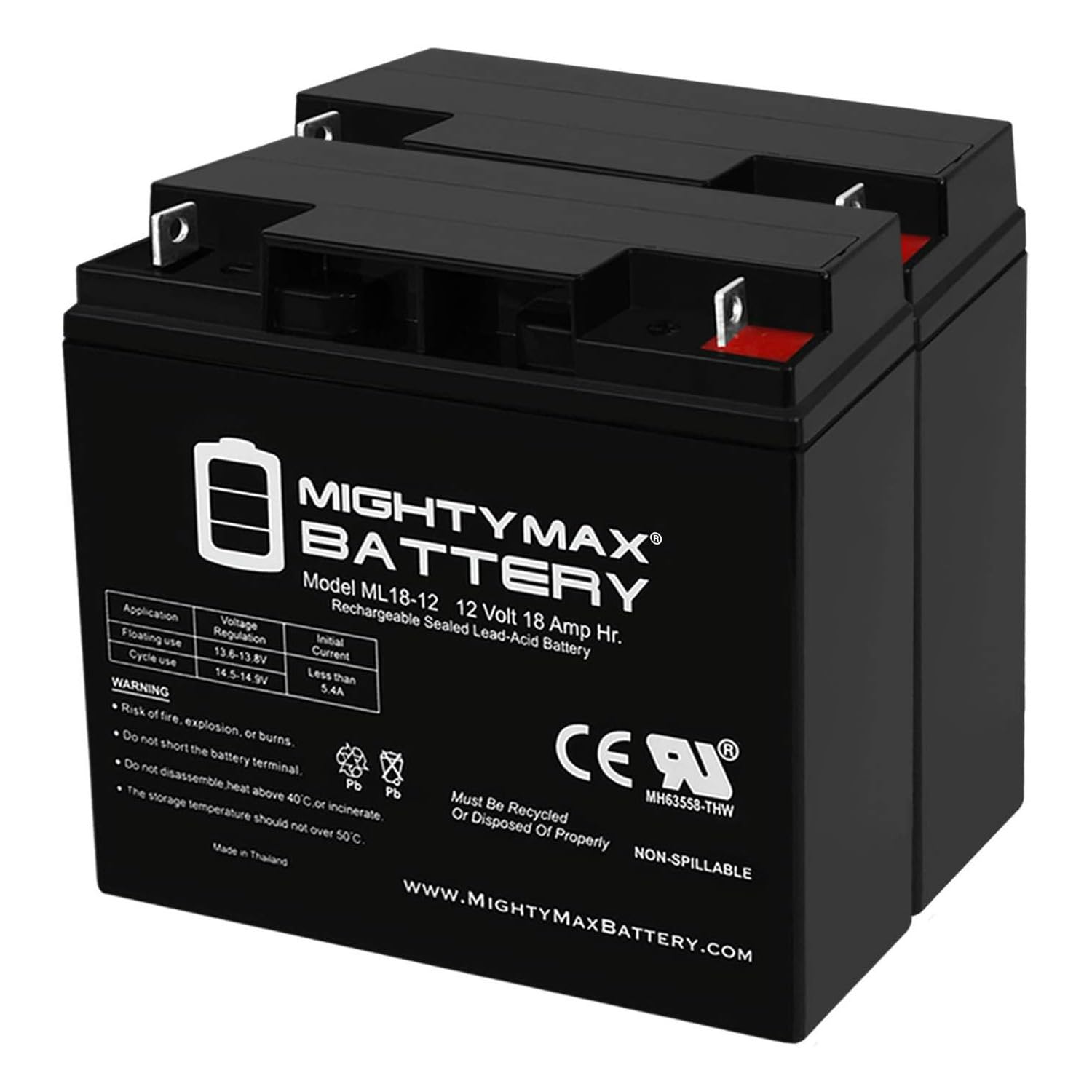 Mighty Max 12V 18AH Rechargeable Battery - 2 Pack Replacement for Sunnyway SW12170-2 | Perfect for Solar Power Systems, Emergency Backup & Mobility Scooters