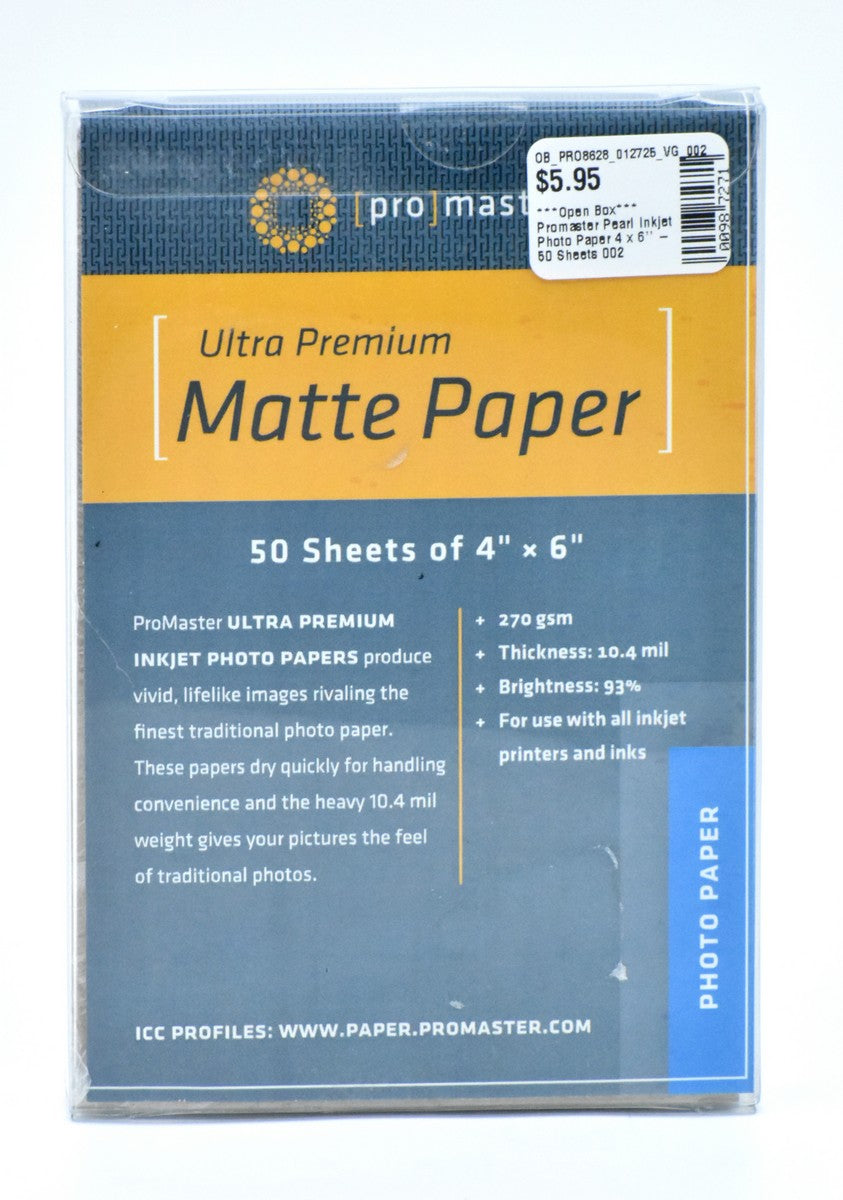 Open Box ProMaster Pearl Inkjet Photo Paper 4x6 Inches - 50 Sheets Glossy for Stunning Prints | Perfect for Photo Albums, Scrapbooking & Home Decor