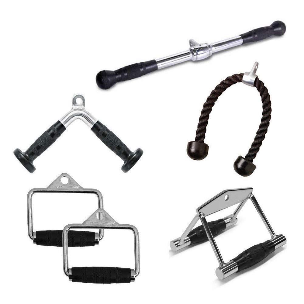 Fitness Maniac Home Gym Cable Attachment Handle - Chrome Press Down Strength Training Equipment for Pull Down, Rowing & Lat Exercises - Perfect for Home & Commercial Gyms