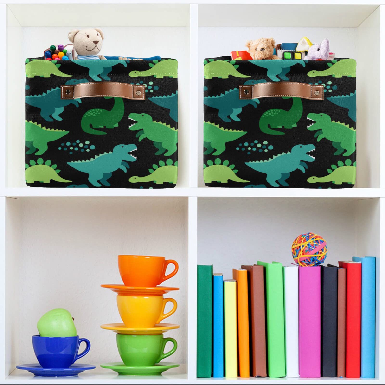 Collapsible Dinosaur Storage Bin with Handles - Bathroom Organizer Box