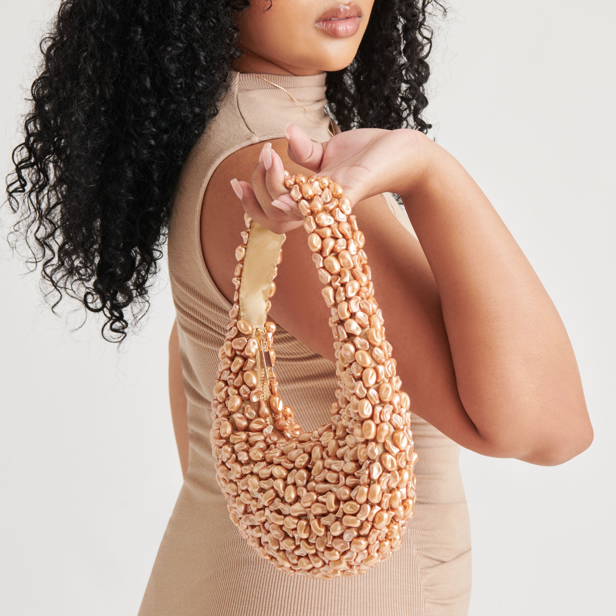 PEARLA Shoulder Bag with Gold Faux Pearl Accents - Elegant Crossbody Purse for Women, Perfect for Parties, Weddings & Evening Events