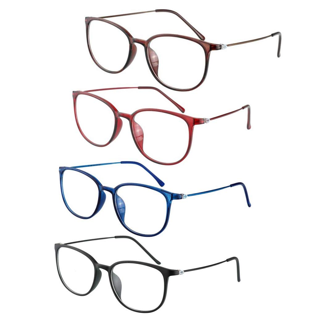 4 Pack Progressive Multifocal Reading Glasses - Retro Stylish Full Frame Readers for Men & Women - Comfortable Lightweight Eyewear for Reading, Computer Work & Daily Use