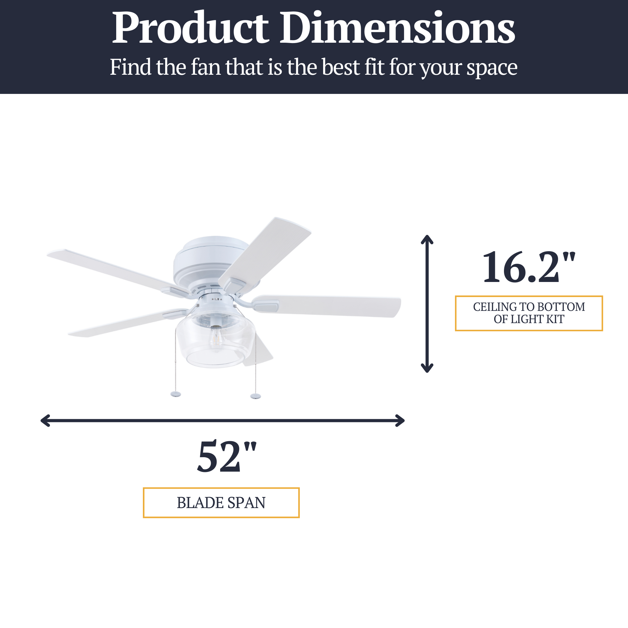 52 Inch White MaCenna Ceiling Fan with Pull Chain & Quick Attach™ - Perfect for Living Room, Bedroom, and Office Spaces