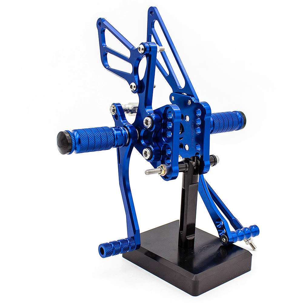 Adjustable CNC GSXR1000 05-06 Motorcycle Rearset Foot Pegs - Blue Anodized Aluminum Footrests for Suzuki GSX-R1000 (2005-2006) - Perfect for Racing, Track Days & Performance Riding