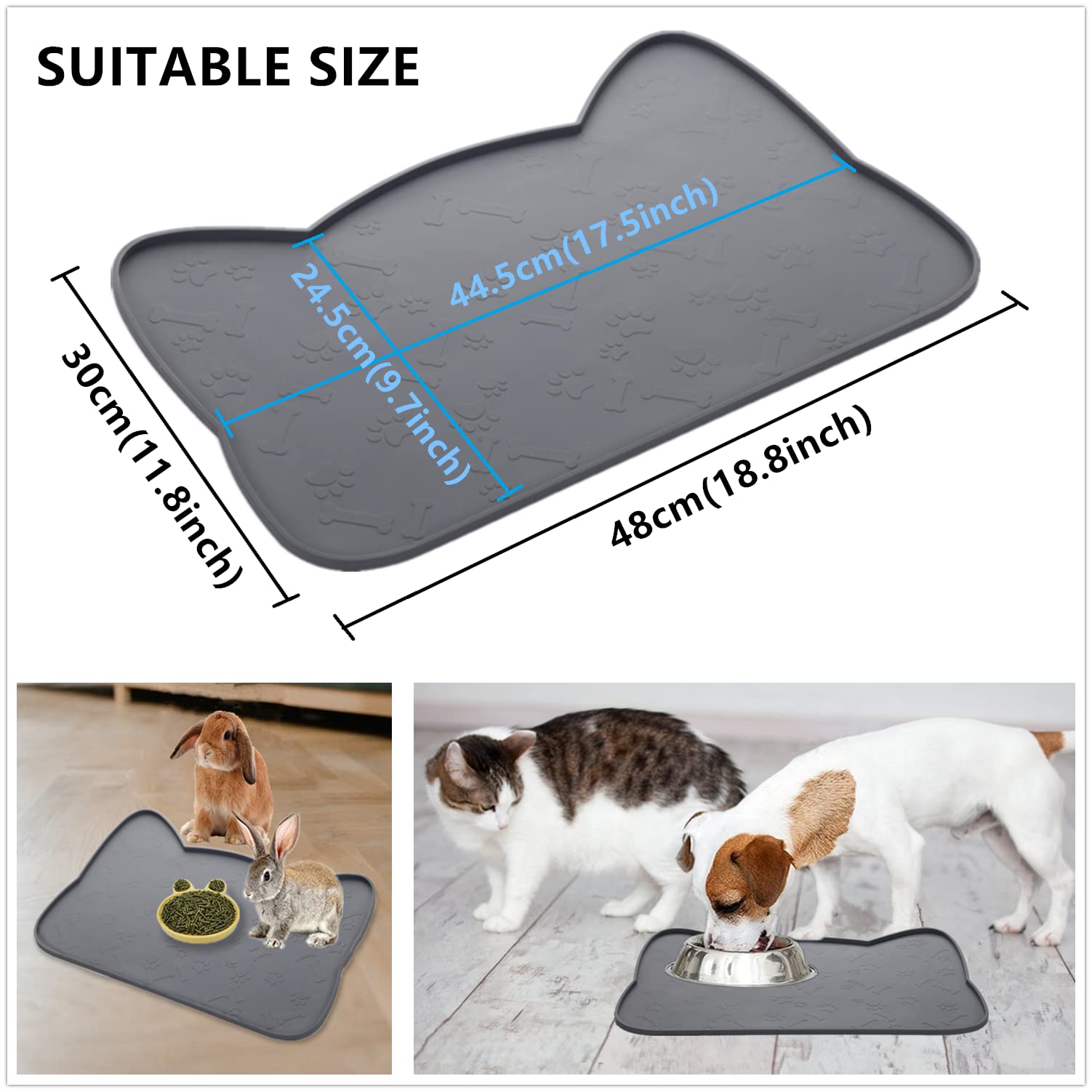 Non-Slip Silicone Pet Food Mat - Waterproof Cat & Dog Bowl Mat with Raised Edges to Prevent Spills - Durable Feeding Tray for Mess-Free Meals - Ideal for Kitchen, Crate, or Outdoor Use (Teal, Medium)