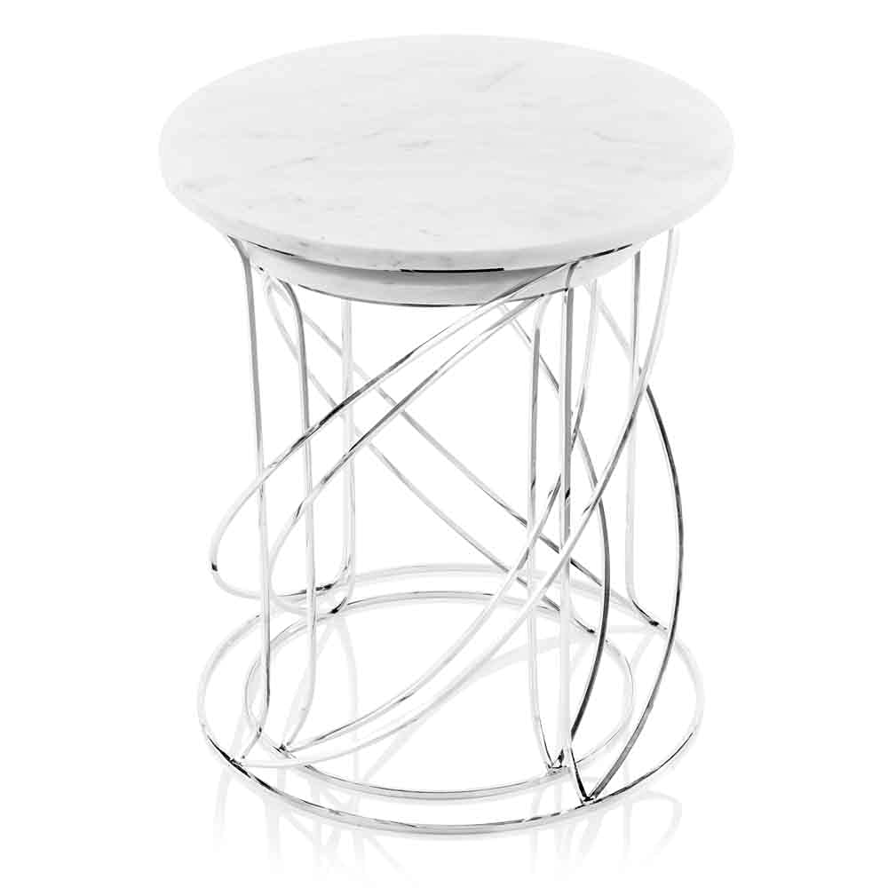 Modern White Marble Nesting Tables Set of 2 - Round Side End Tables for Living Room, Bedroom & Office - 18.5
