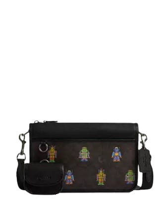 Coach Cosmic Heritage Convertible Crossbody Bag in Signature Canvas with Robot Print - Stylish & Functional for Everyday Use, Travel & Casual Outings