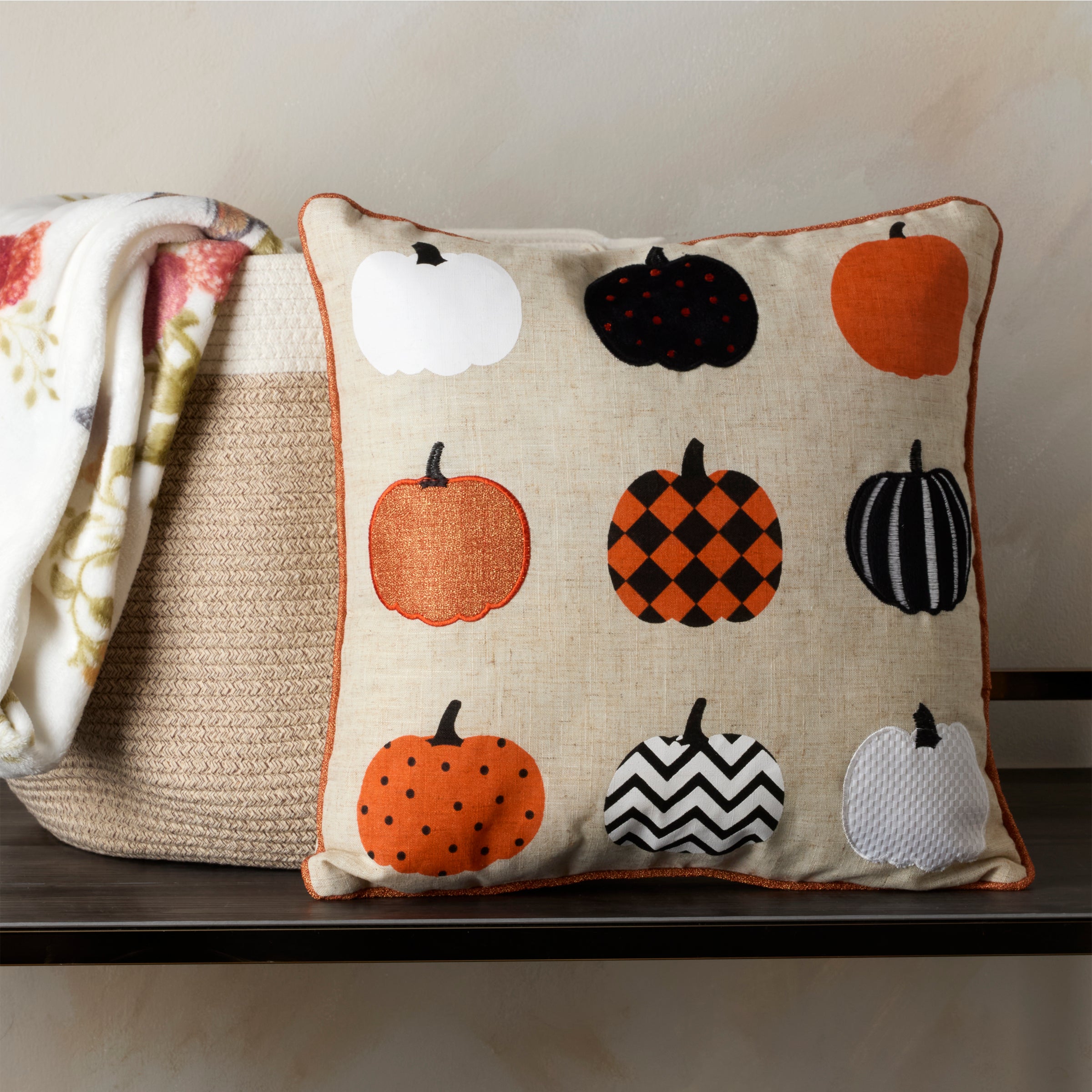 Halloween Pumpkin Line Up Pillow 18x18 Inch - Soft Decorative Throw Pillow for Halloween Decor, Fall Home Decor, and Seasonal Couch Accent