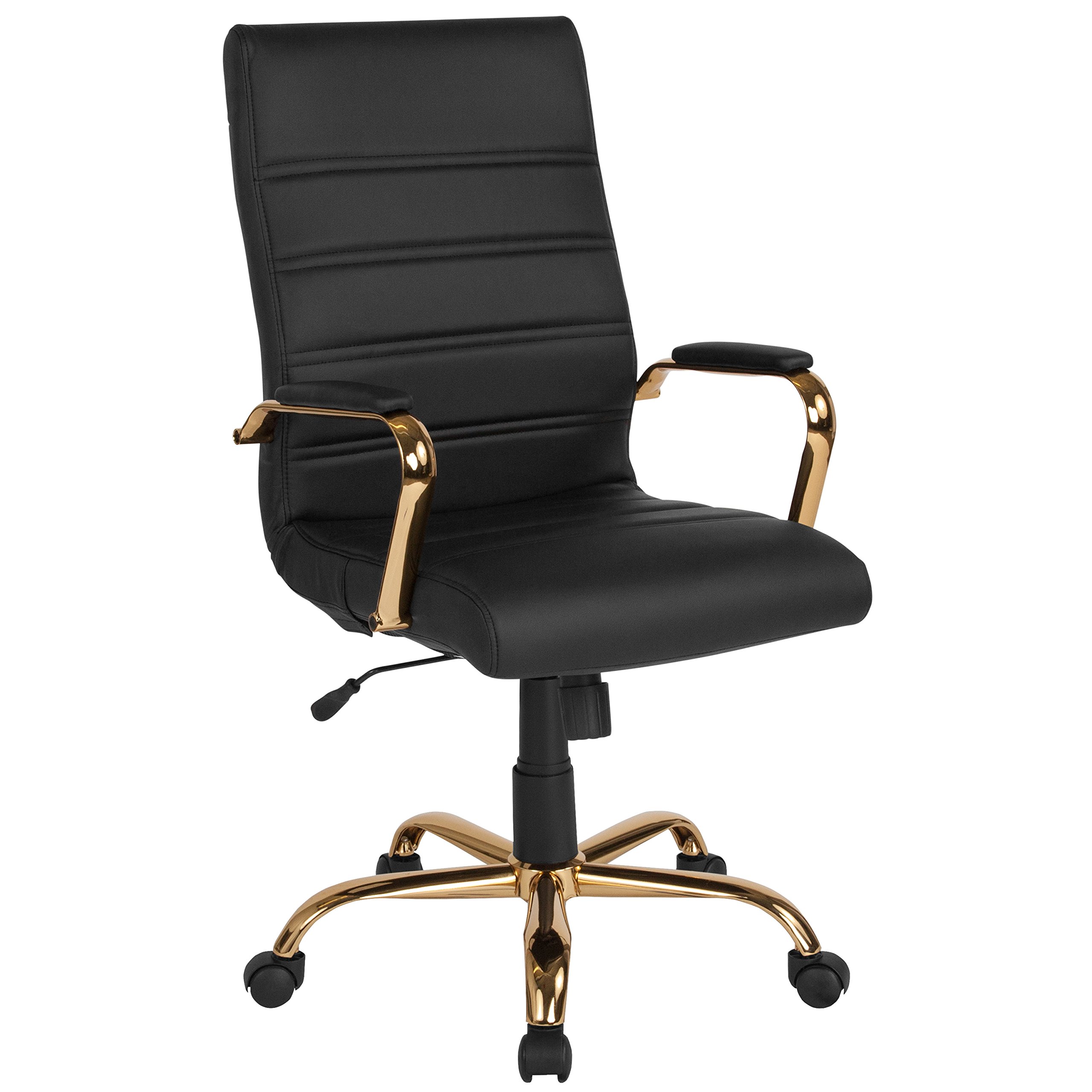 Premium High Back Executive Office Chair - Black LeatherSoft Swivel Desk Chair with Gold Frame & Adjustable Armrests - Ergonomic Support for Home Office, Conference Rooms & Workspaces