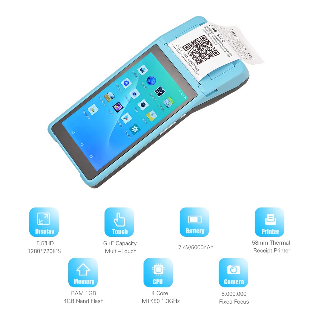 Wireless Handheld PDA Printer with Smart POS Terminal - Bluetooth, WiFi, USB OTG & 3G Connectivity - Portable Receipt Printer for Retail, Restaurant & Mobile Payment Businesses