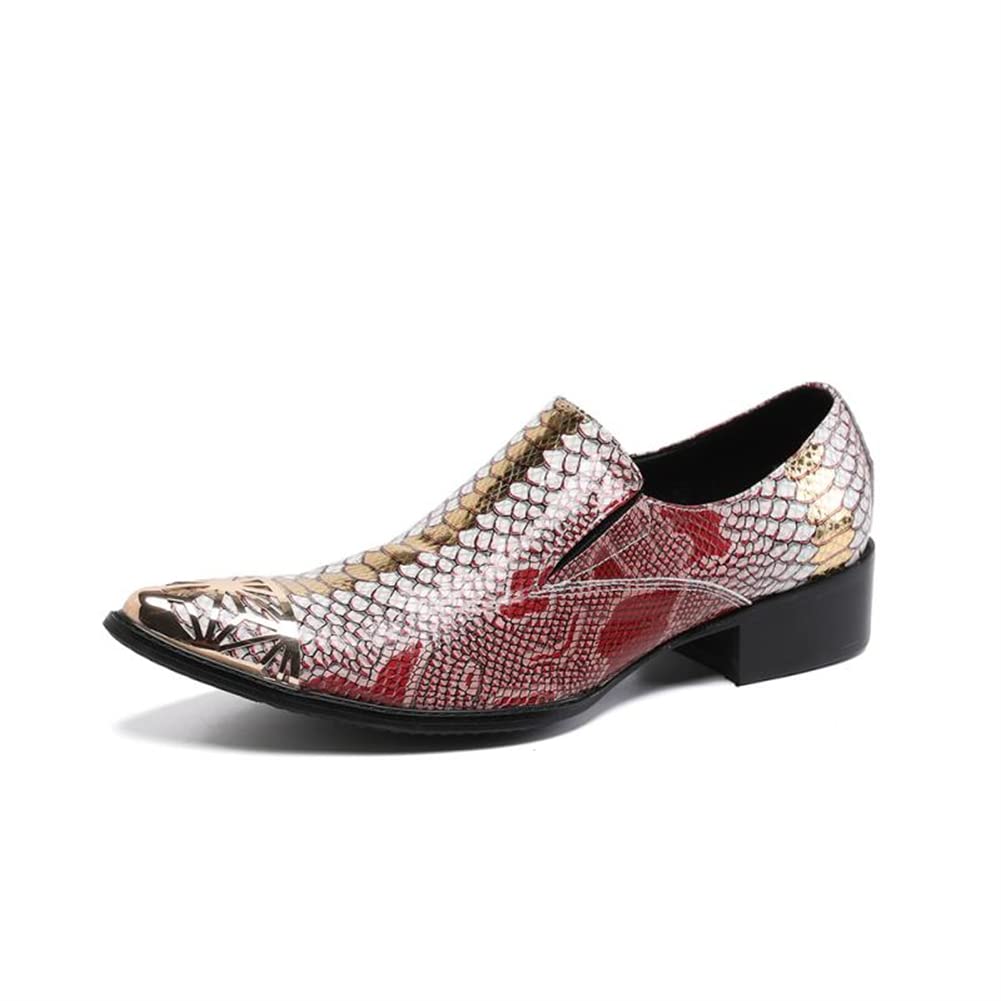 Men's Genuine Leather Oxford Dress Shoes - Formal Wedding Loafers & Moccasins with Pointed Toe for Cocktail Parties, Evening Events & Special Occasions (Red, Size 40 EU) - Perfect for Grooms, Prom, Business Meetings & Black Tie Events
