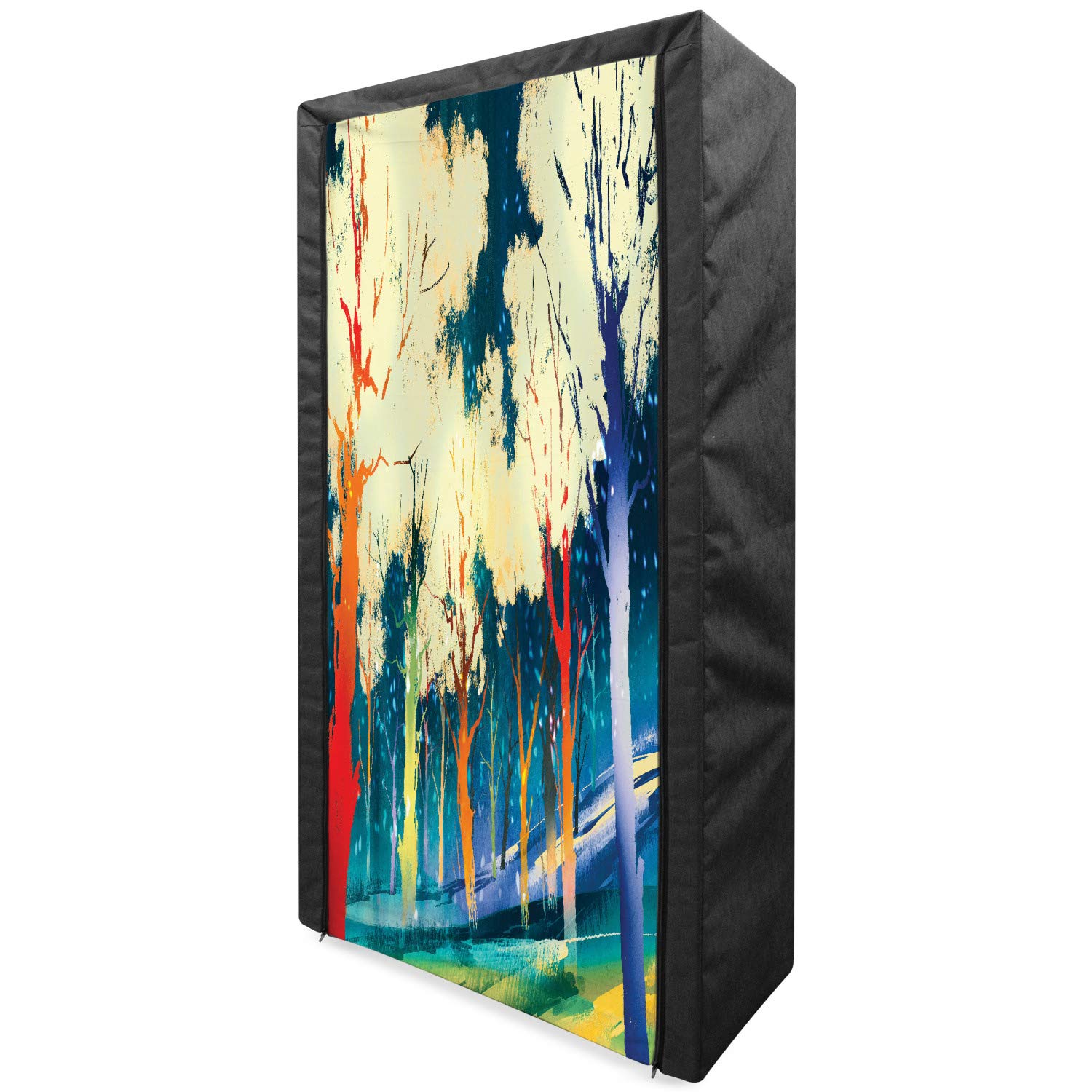 Ambesonne Fantasy Portable Fabric Wardrobe - Fictional Forest with 3D Stereoscope Trees, Vibrant Colors & Depth | 33.5