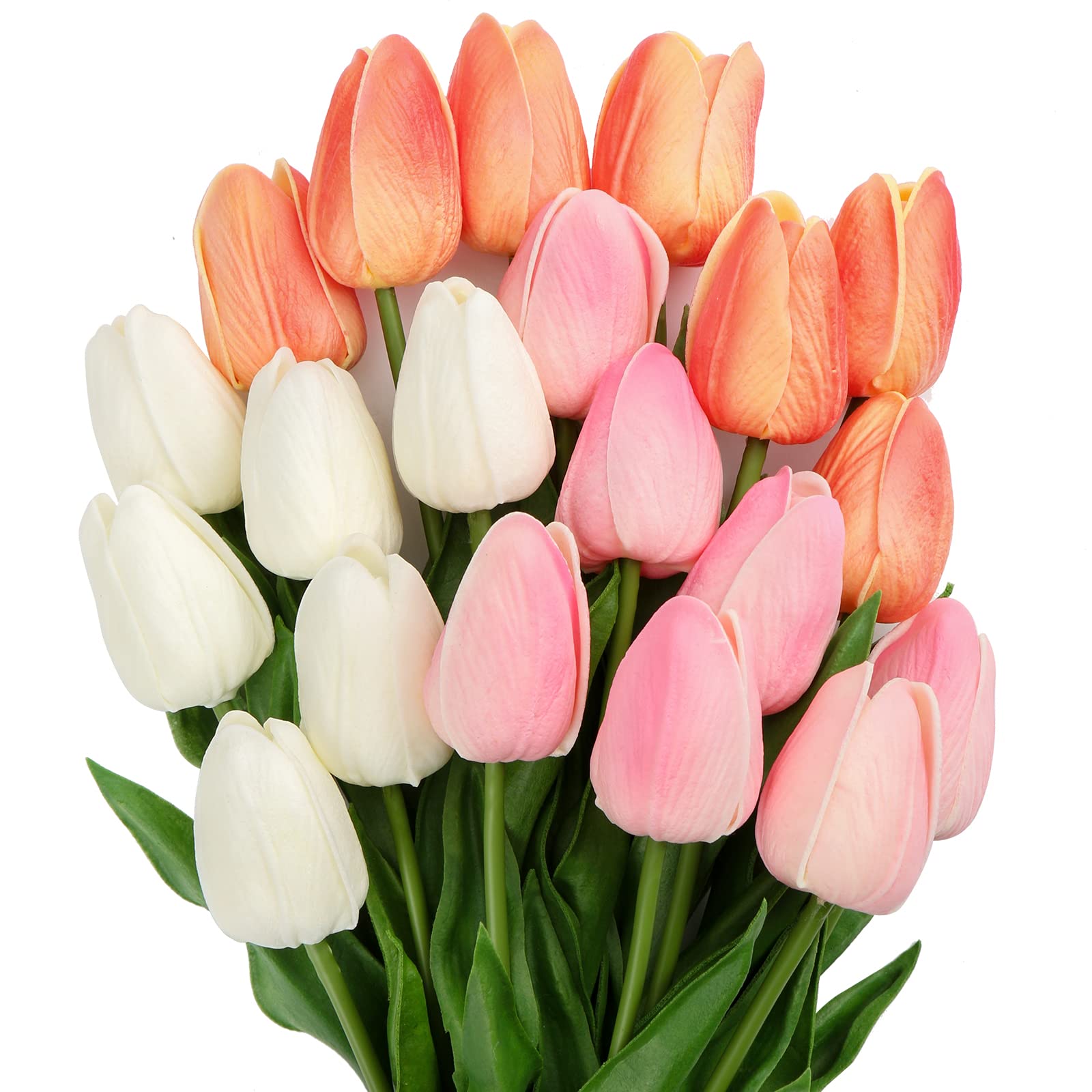 20 Pcs Artificial Tulips Flowers - Real Touch Faux Tulips in Mixed Colors, 13.5