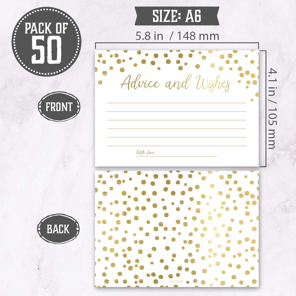 50 Elegant Gold Advice & Wishes Cards Set - Perfect Wedding Gift for Bride & Groom, Baby Shower, Bridal Party, Graduation, Anniversary & Retirement Celebrations - Ideal for Heartfelt Messages & Special Occasions