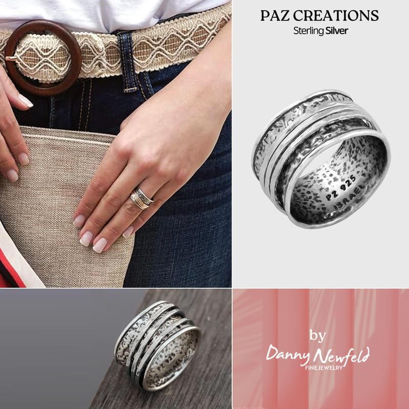 Paz Creations Sterling Silver Spinner Rings - Handcrafted Boho Rotating Rings for Anxiety Relief & Meditation, Perfect for Stress Relief, Yoga, and Mindfulness Practice
