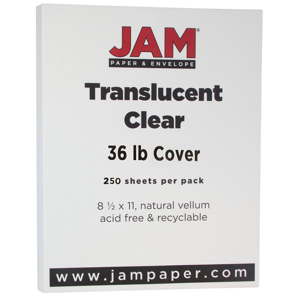 JAM PAPER Translucent Vellum 36lb Cardstock - 8.5 x 11 Coverstock - 97 GSM - Clear - 250 Sheets/Ream - Perfect for Scrapbooking, Invitations, and DIY Craft Projects