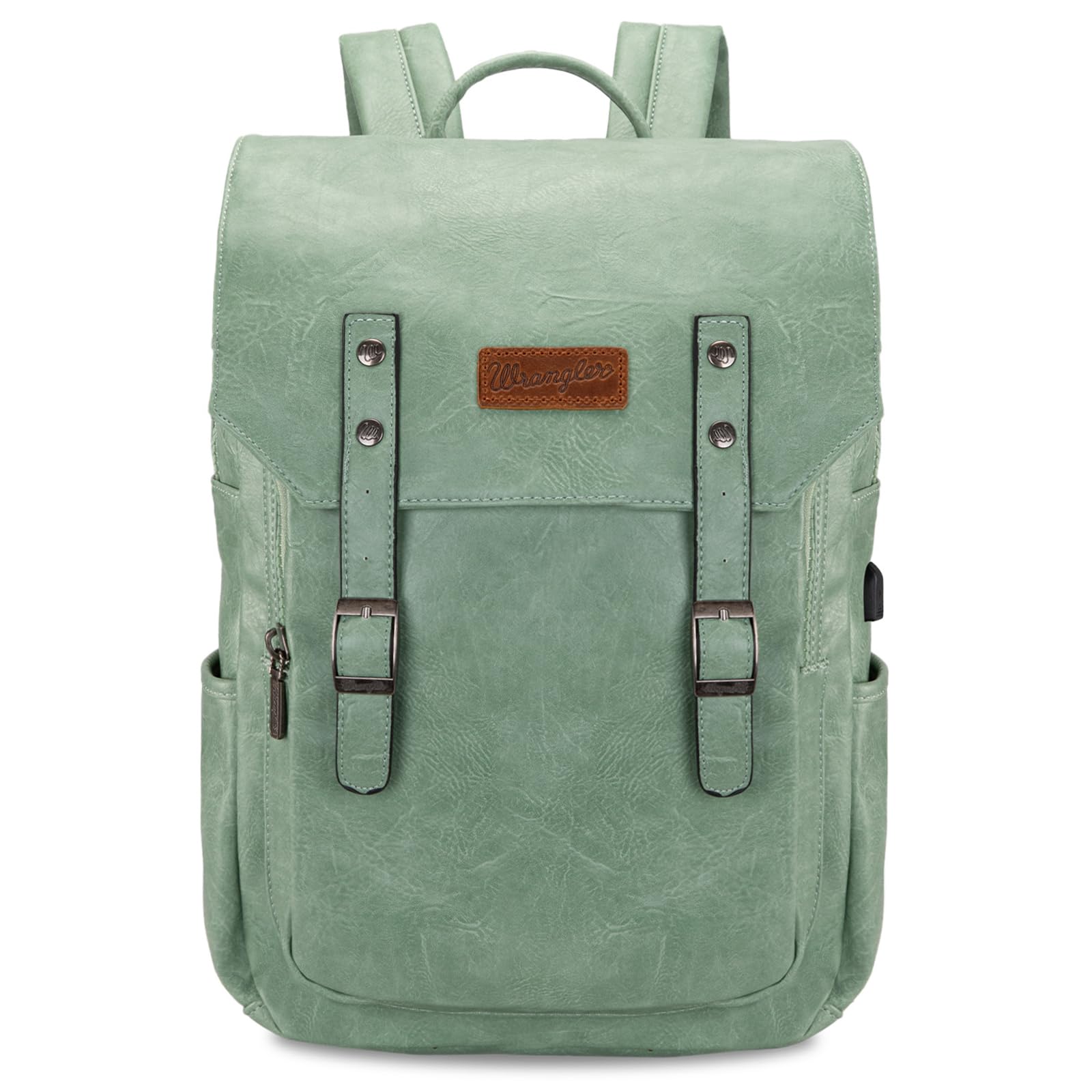 Montana West & Wrangler Women's Leather Laptop Backpack - Stylish Unisex Fashion Backpack for Work, School & Travel - Durable Leather Computer Bag for Professionals & Students