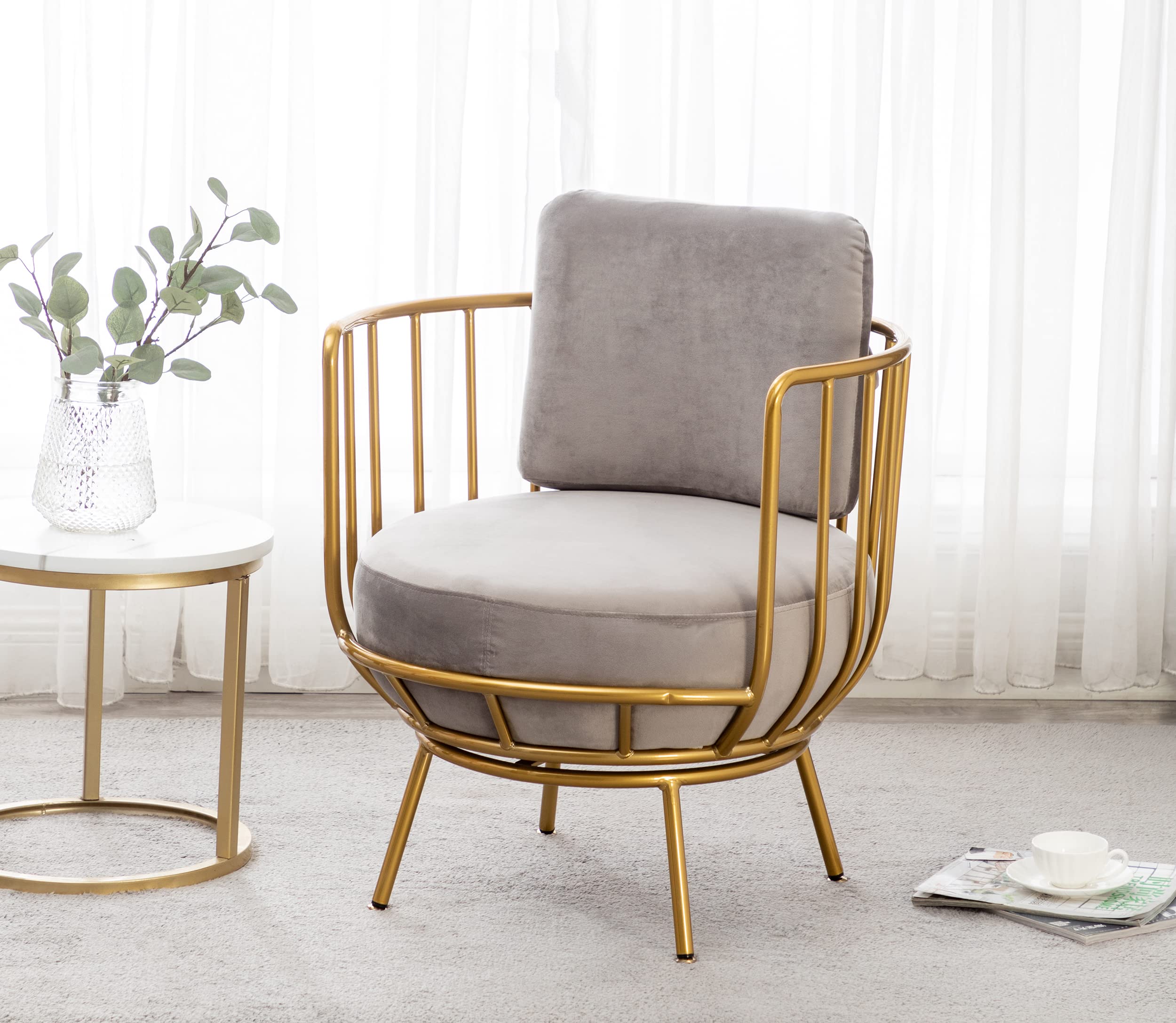annjoe Modern Accent Swivel Barrel Chair with Round Arms & Sturdy Metal Legs - Perfect for Living Room, Bedroom, Office & Reading Nook