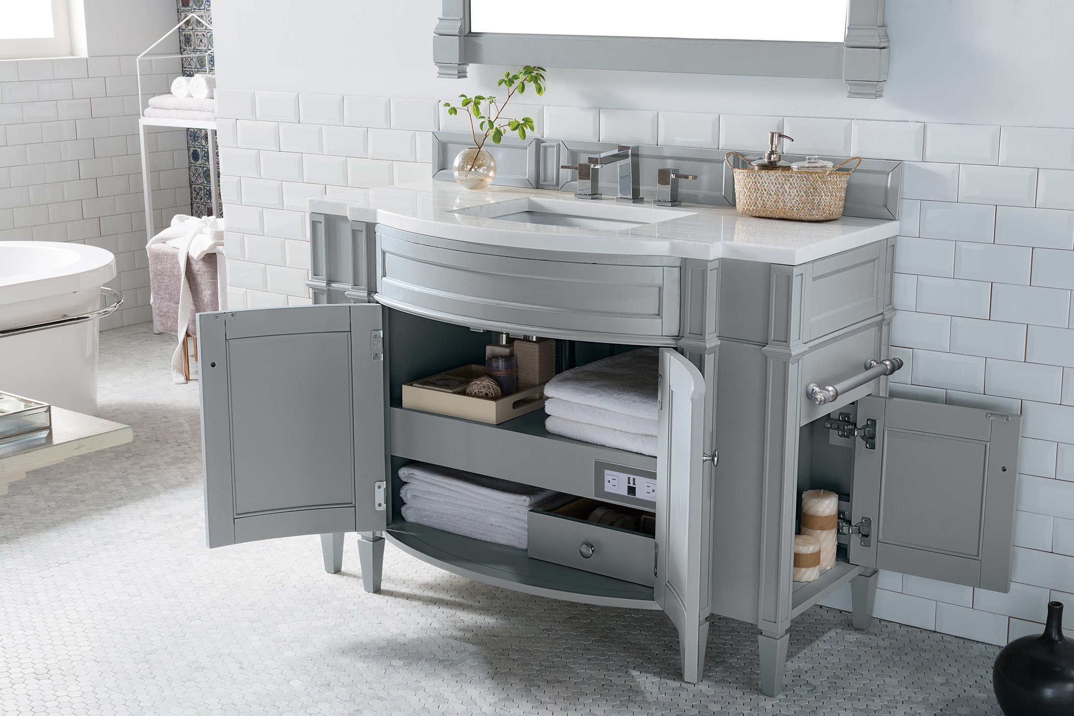 Brittany 46 Inch Single Bathroom Vanity Set with 3CM Arctic Fall Solid Surface Top in Urban Gray - Perfect for Modern Master Bathrooms & Powder Rooms