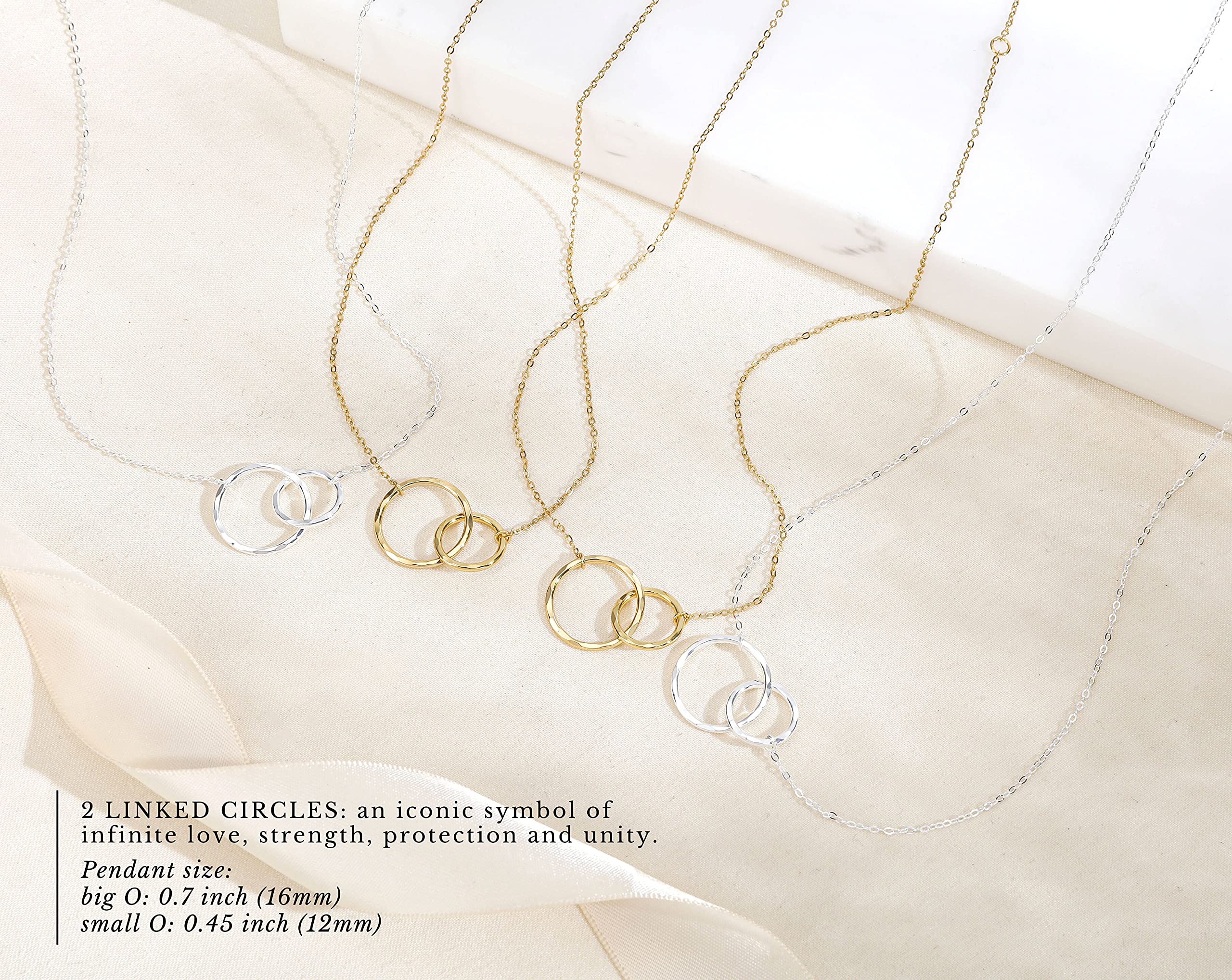 Big & Little Sister Necklace - 14k Gold Plated Sterling Silver Interlocking Rings Jewelry for Sisters | Perfect Sister Gift for Birthday, Anniversary & Special Occasions