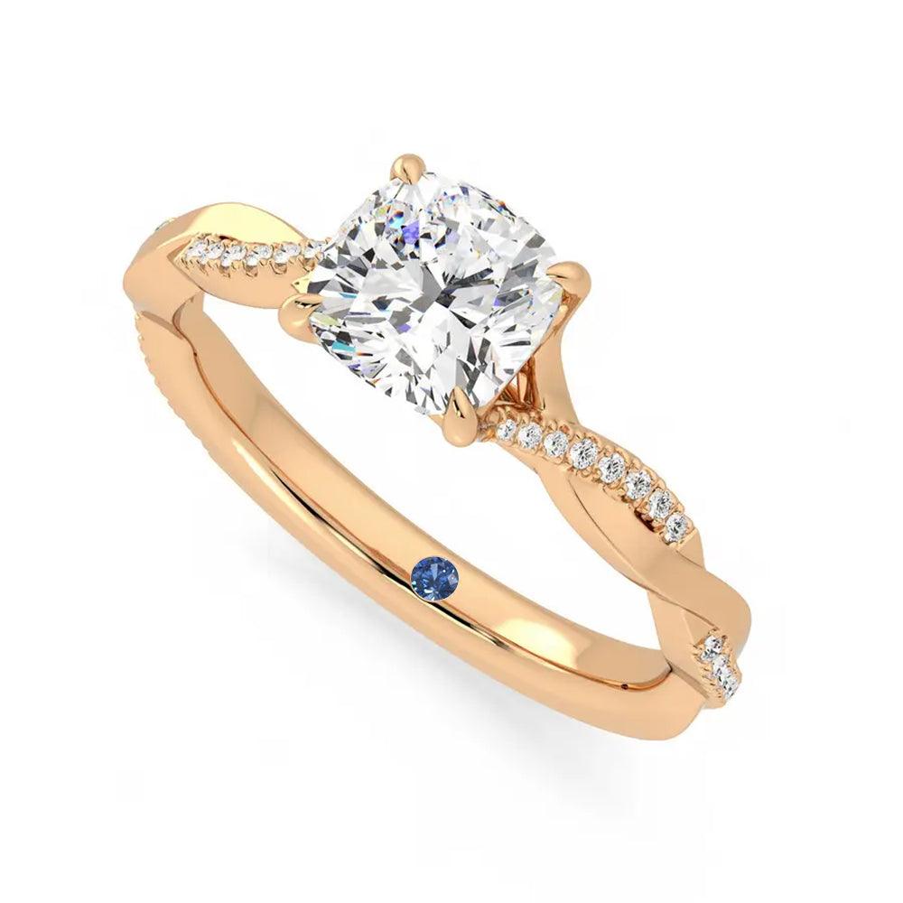 Twisted Band Cushion Cut Moissanite Engagement Ring with Hidden Anniversary Stone - Elegant Wedding Ring for Women, Perfect for Proposals, Anniversaries & Special Occasions