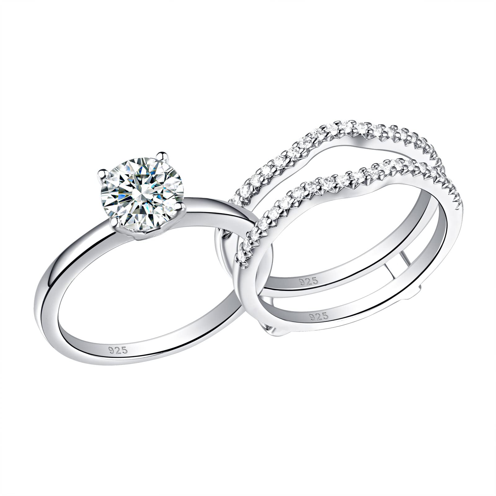 SHELOVES Solitaire Princess CZ Engagement Ring Set - Sterling Silver Wedding Band & Ring Enhancer (Sizes 5-12) | Perfect for Proposals, Anniversaries & Bridal Jewelry