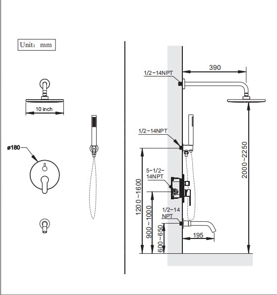 Premium Rzoeox Brushed Gold Bathroom Shower Faucet System - 10