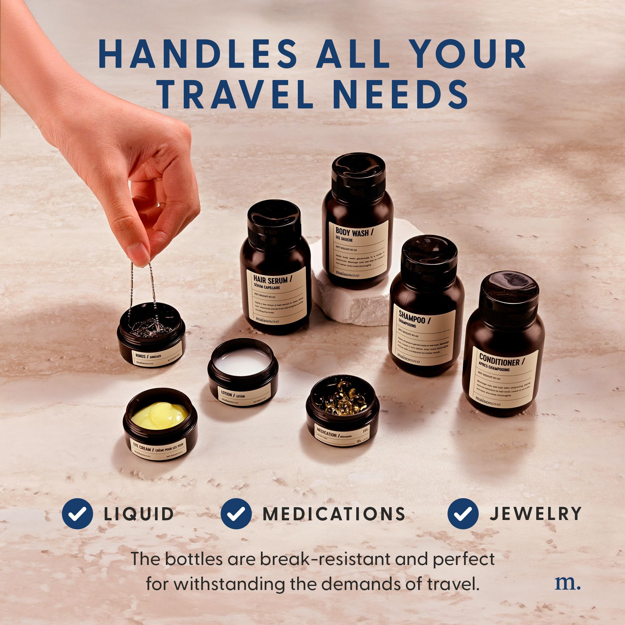 MaisoNovo TSA Approved Leak Proof Travel Bottles for Toiletries - 4 Pack Refillable Travel Size Containers with Waterproof Toiletry Bag | Perfect for Airplane Carry-on, Vacation & Gym Essentials