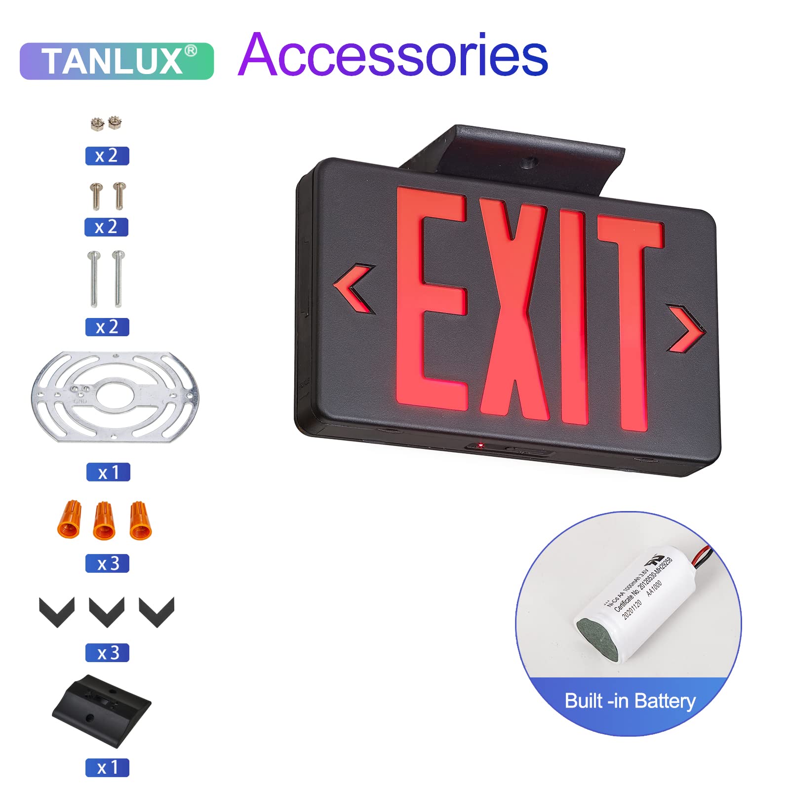 TANLUX Red LED Exit Sign with Black Housing - UL Listed Emergency Exit Light with Battery Backup, AC 120/277V - Commercial Grade for Offices, Warehouses & Public Buildings (1 Pack)