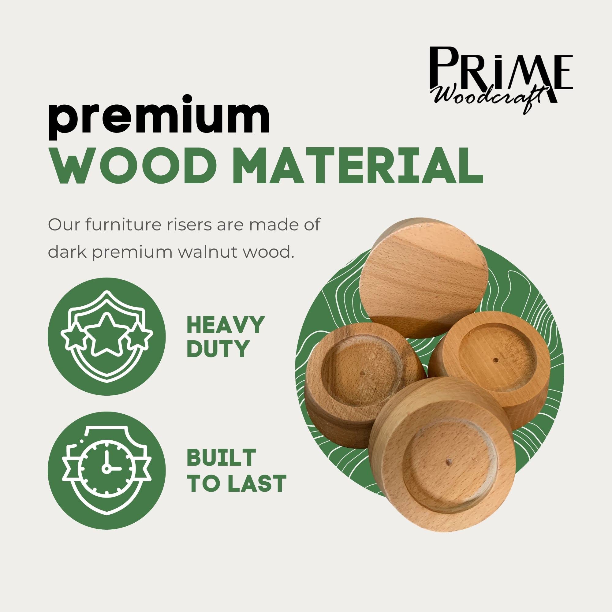 Premium Walnut Wood Furniture Risers - Set of 4 (1 Inch Height) - Bed, Table, Sofa & Desk Risers for Home & Office - Ideal for Cleaning, Storage & Space Saving