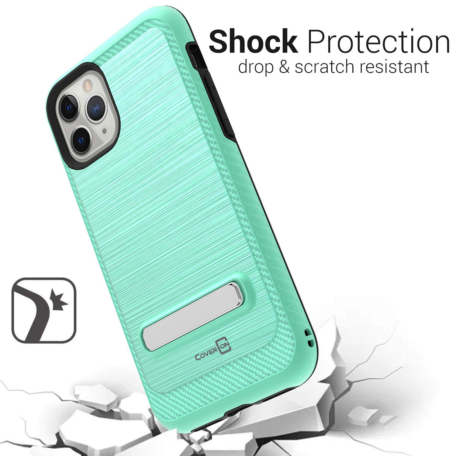 CoverON Metal Kickstand Protective Case for iPhone 11 Pro Max - SleekStand Series in Mint Teal | Shockproof Phone Cover with Built-in Stand for Hands-Free Viewing, Gaming & Video Calls