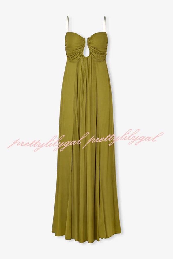 Soft & Elegant Hollow Design Back Smocked A-Line Slip Maxi Dress for Women | Summer Beach Wedding Party Evening Gown