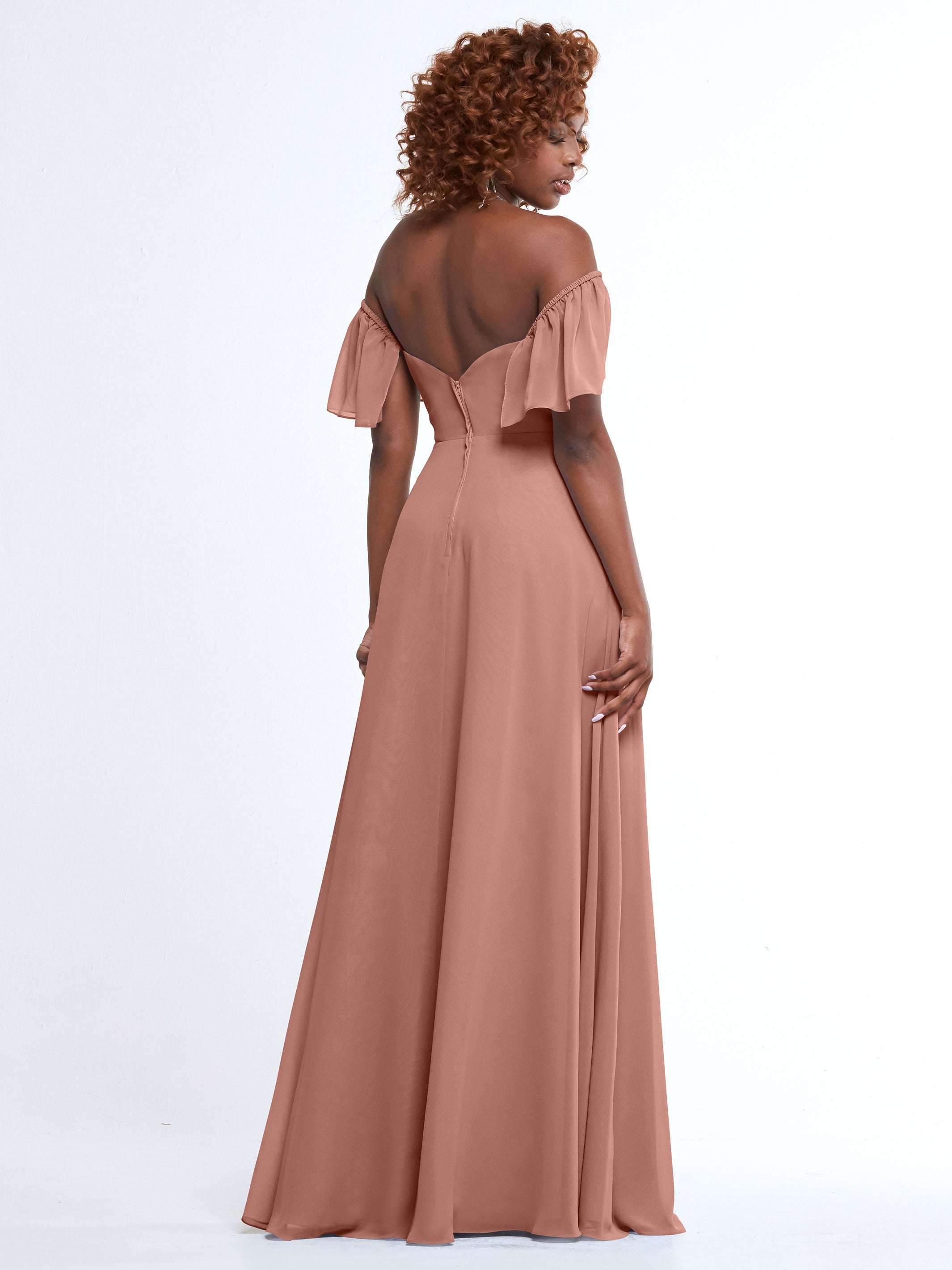 Elegant A-Line Off-The-Shoulder Chiffon Bridesmaid Dress with Pockets - 80168 | Perfect for Weddings, Formal Events & Special Occasions