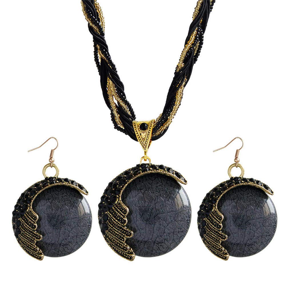 YAZILIND Bohemian Resin Jewelry Set for Women - Round Pendant Necklace, Earrings & Bracelet - Unique Gift for Birthday, Anniversary - Perfect for Boho Fashion, Beach Parties & Festival Outfits