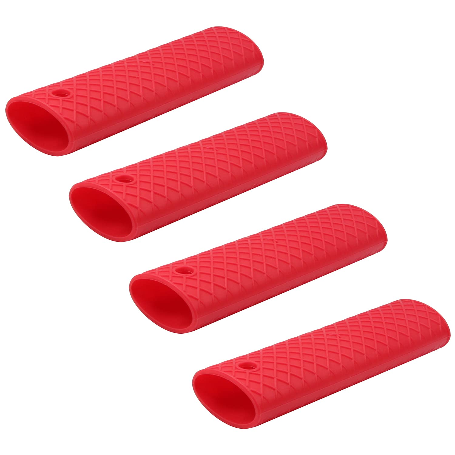 Heat Resistant Silicone Pot Handle Sleeve - 6.1 Inch Non-Slip Hot Handle Holder for Cast Iron, Woks, Frying Pans & Skillets (Red, 4-Pack) - Perfect for Cooking, Grilling & Oven Use