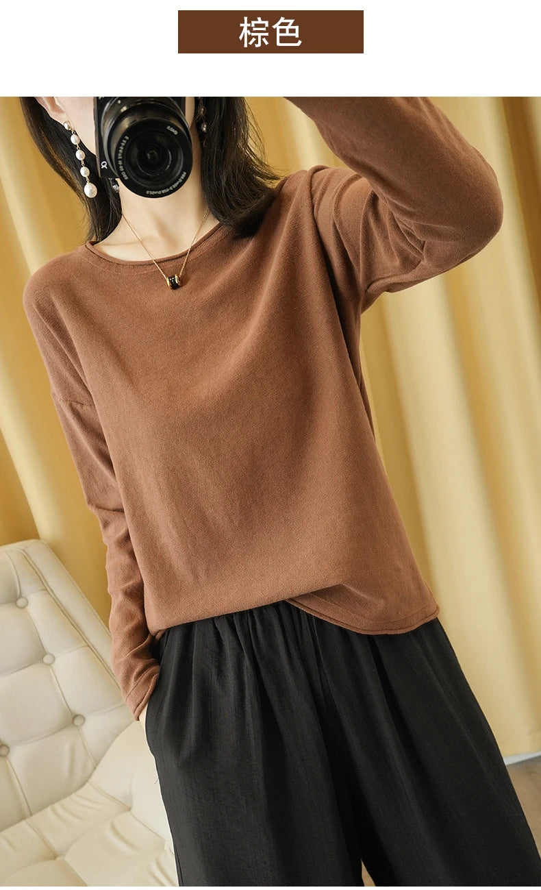Soft Cotton O-Neck Pullover Knit Sweater for Women - Cozy Winter Wear & Casual Outfits